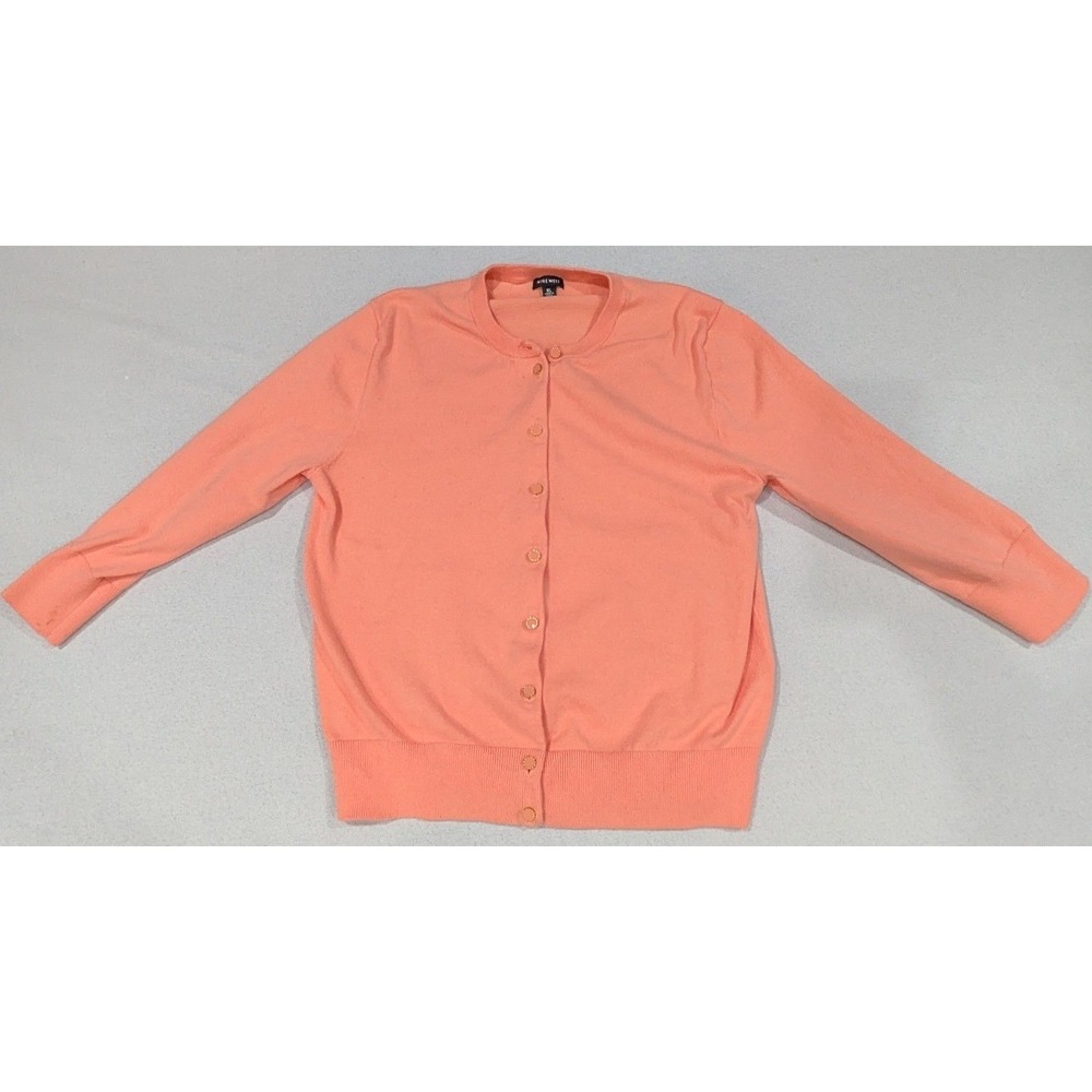 Nine West Cardigan Women XL Peach Good Button Front Crew Neck Cotton Blend
